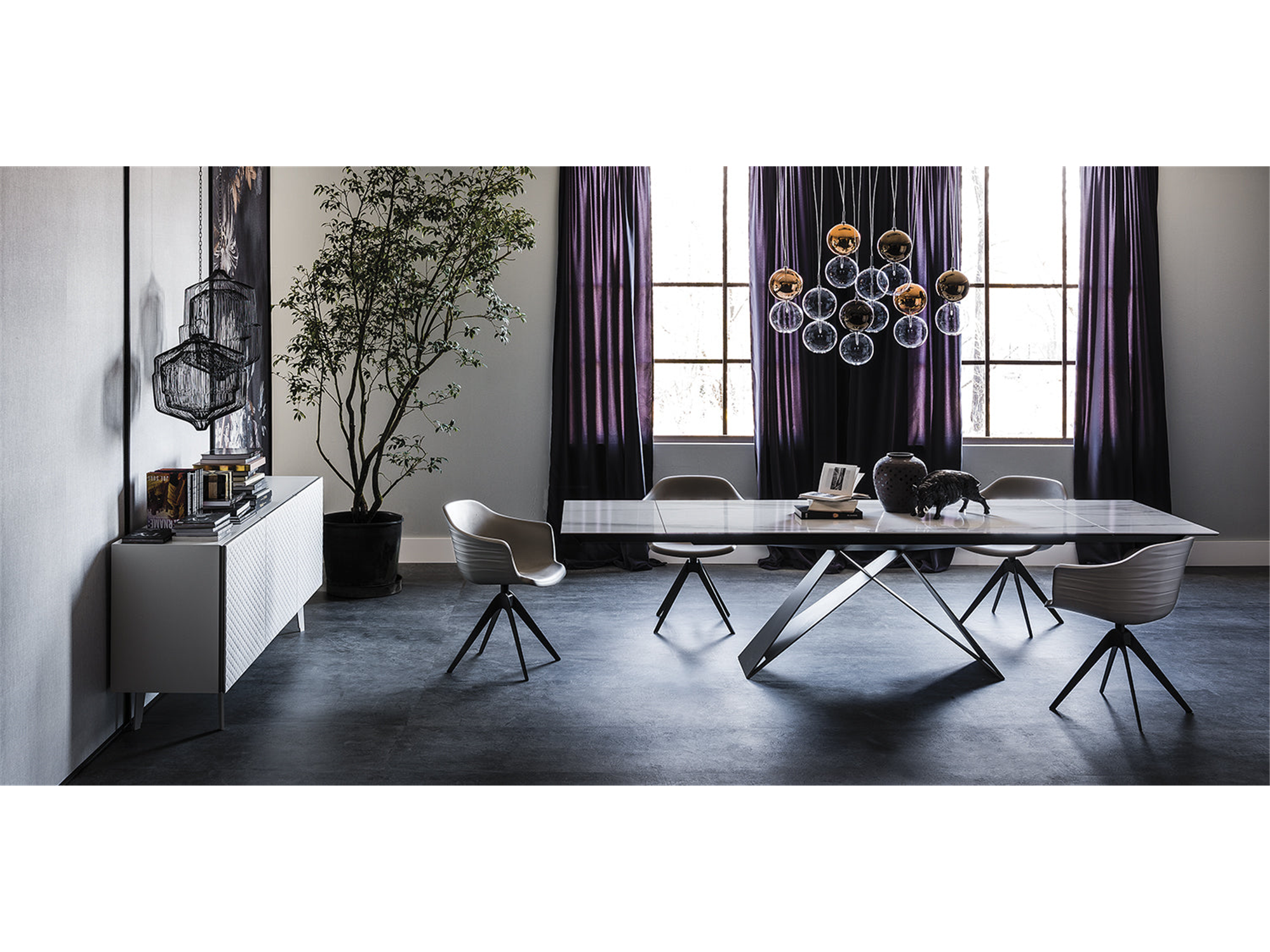 Premier Keramik Drive Dining Table - 78"W - Euro Living Furniture