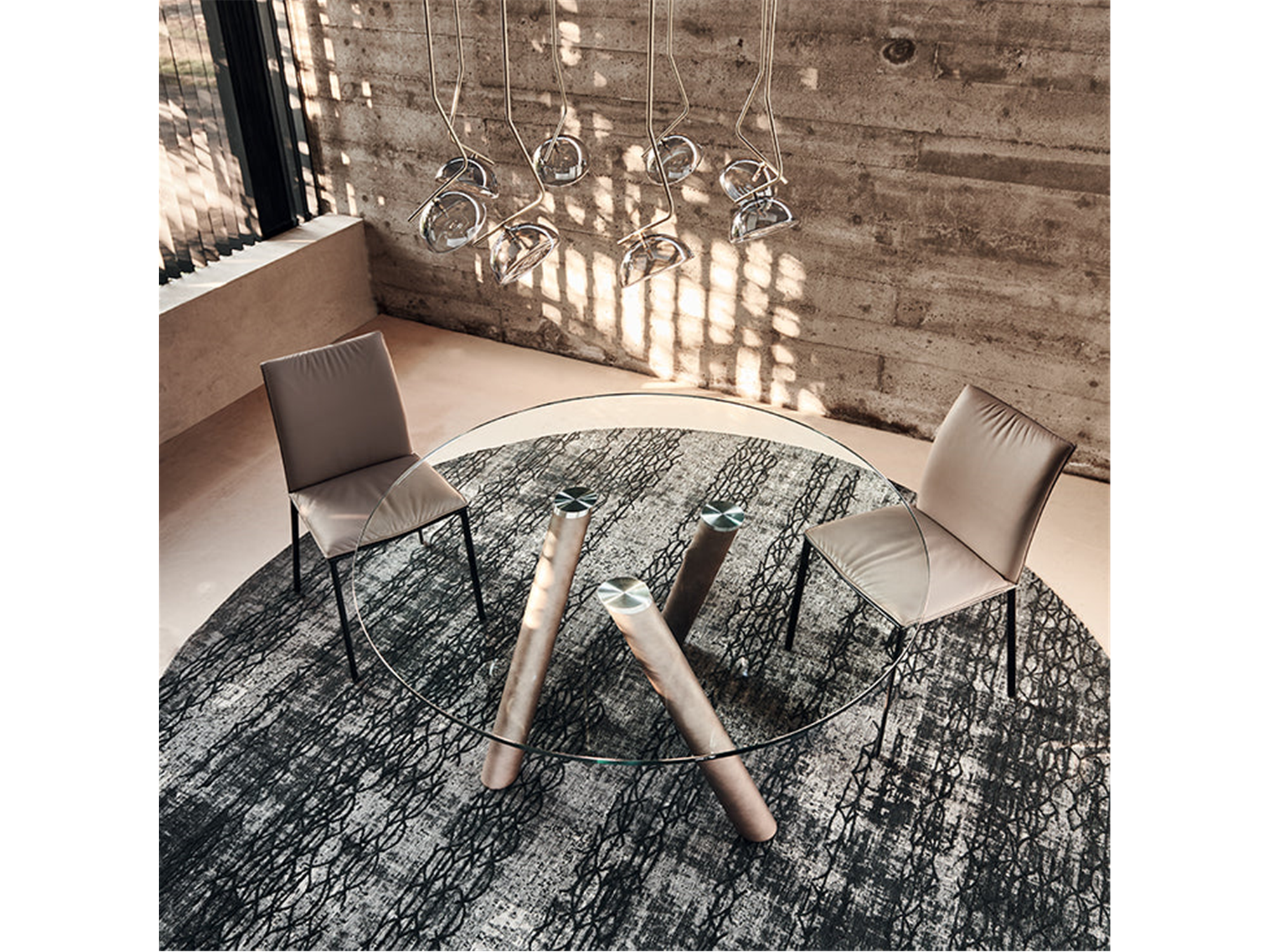 Ray Leather Dining Table - 70"Dia - Euro Living Furniture