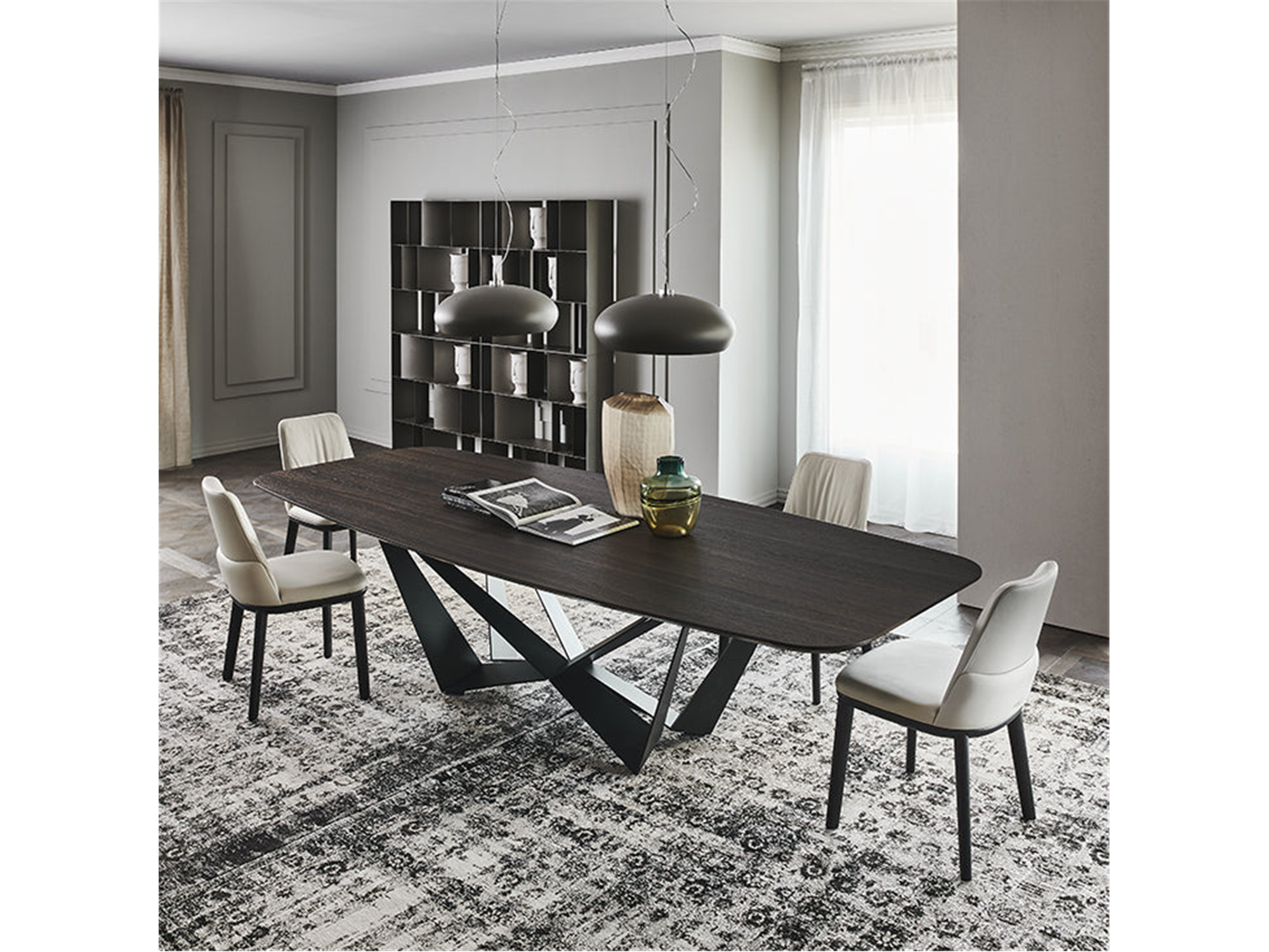 Skorpio Wood Barrel Dining Table - 118"W - Euro Living Furniture