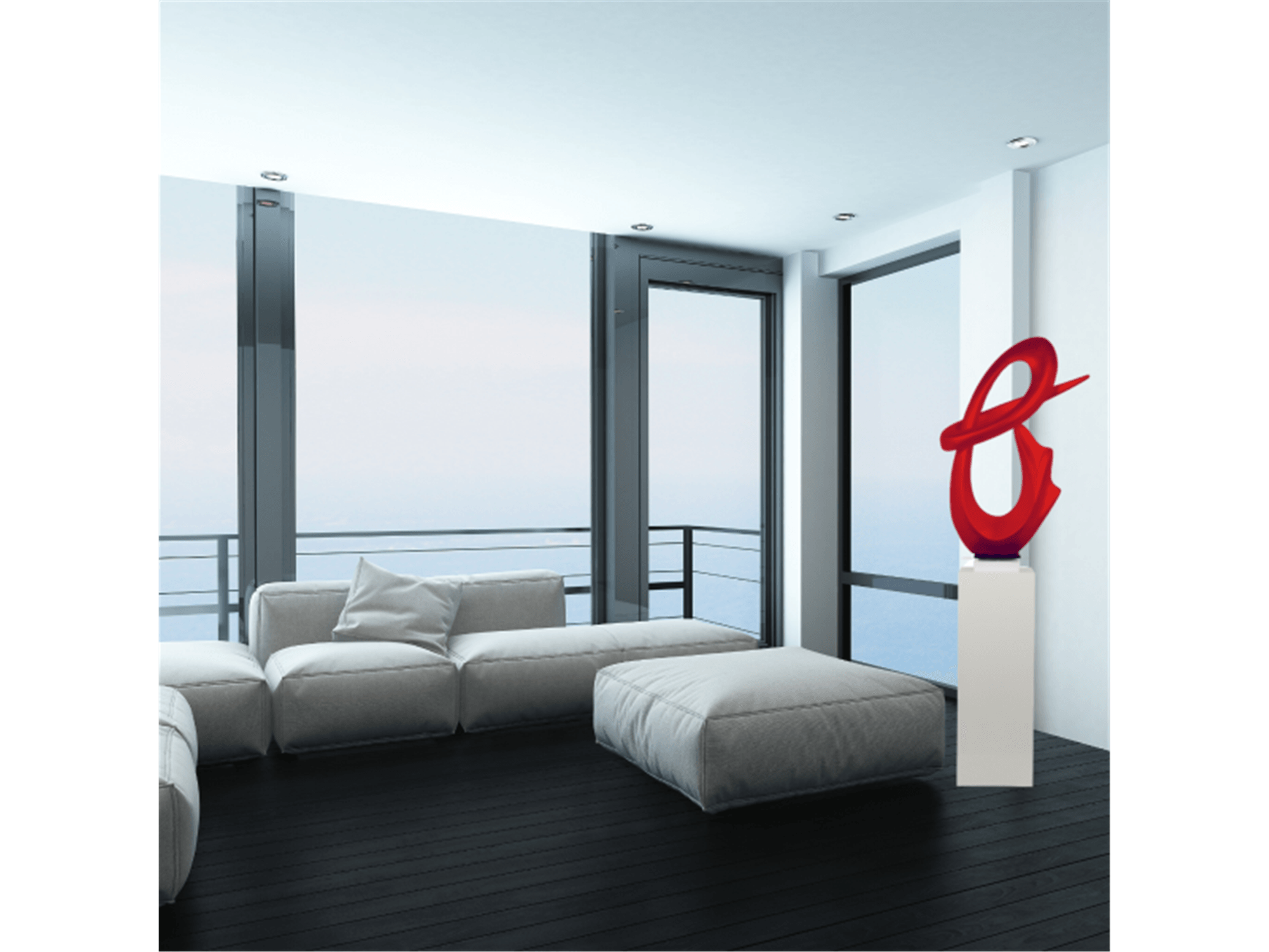 FLEX ABSTRACT SCULPTURE IN METALLIC RED // WHITE BASE - Euro Living Furniture