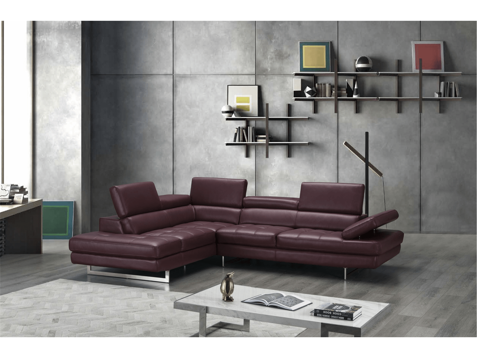 Modernology Italian Leather Sectional in Maroon - Euro Living Furniture
