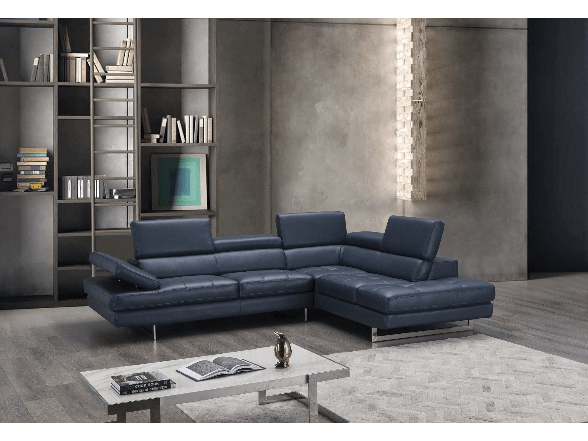 Modernology Italian Leather Sectional in Blue - Euro Living Furniture