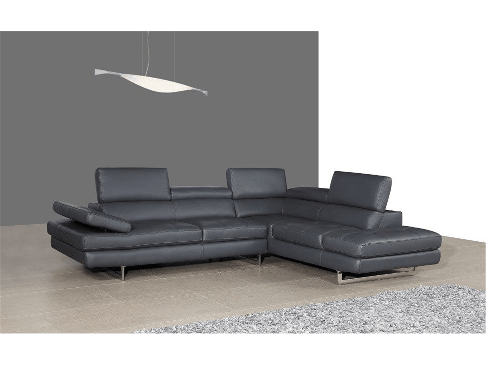 Modernology Italian Leather Sectional Slate Grey - Euro Living Furniture