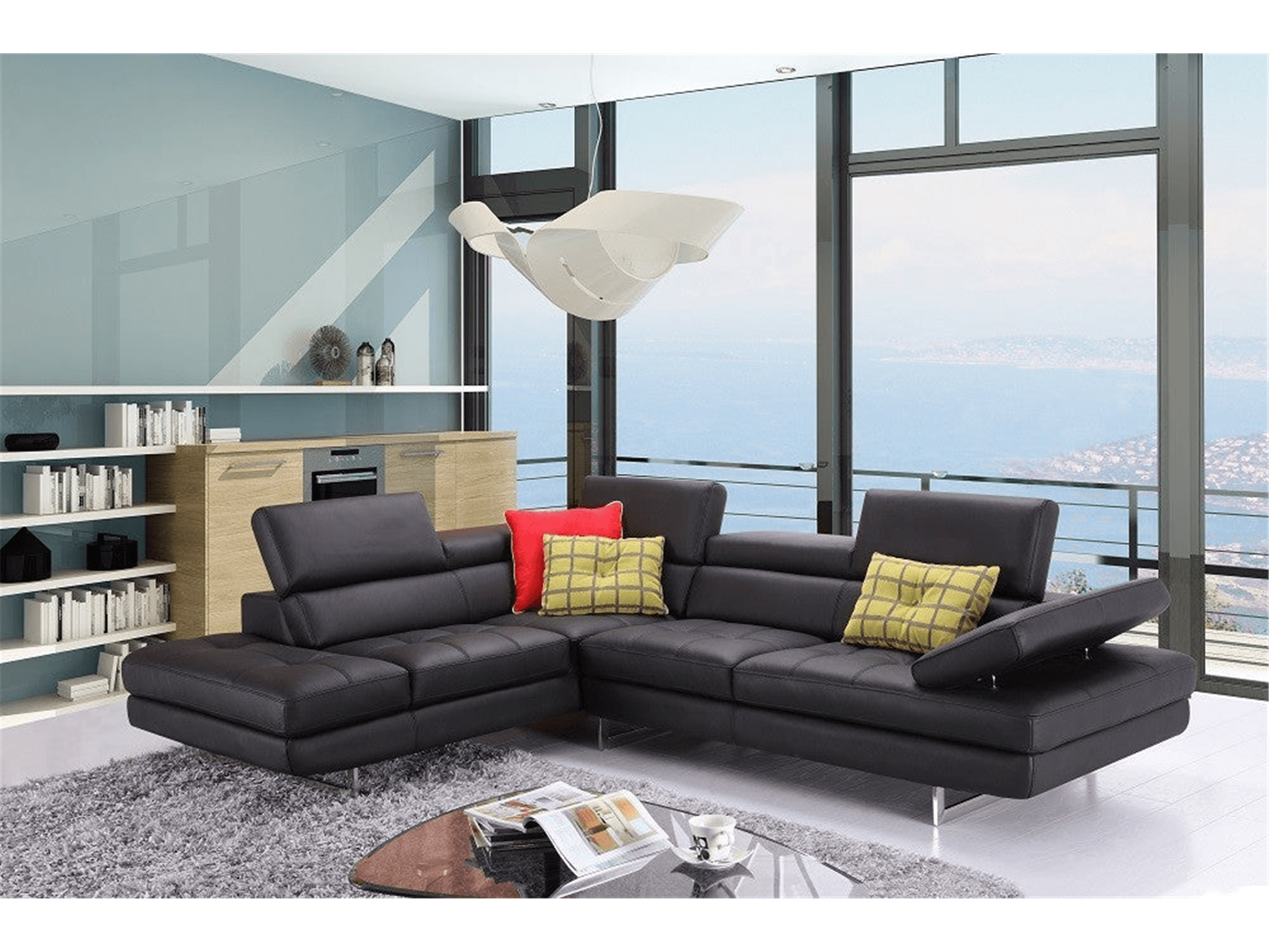 Modernology Italian Leather Sectional in Black - Euro Living Furniture