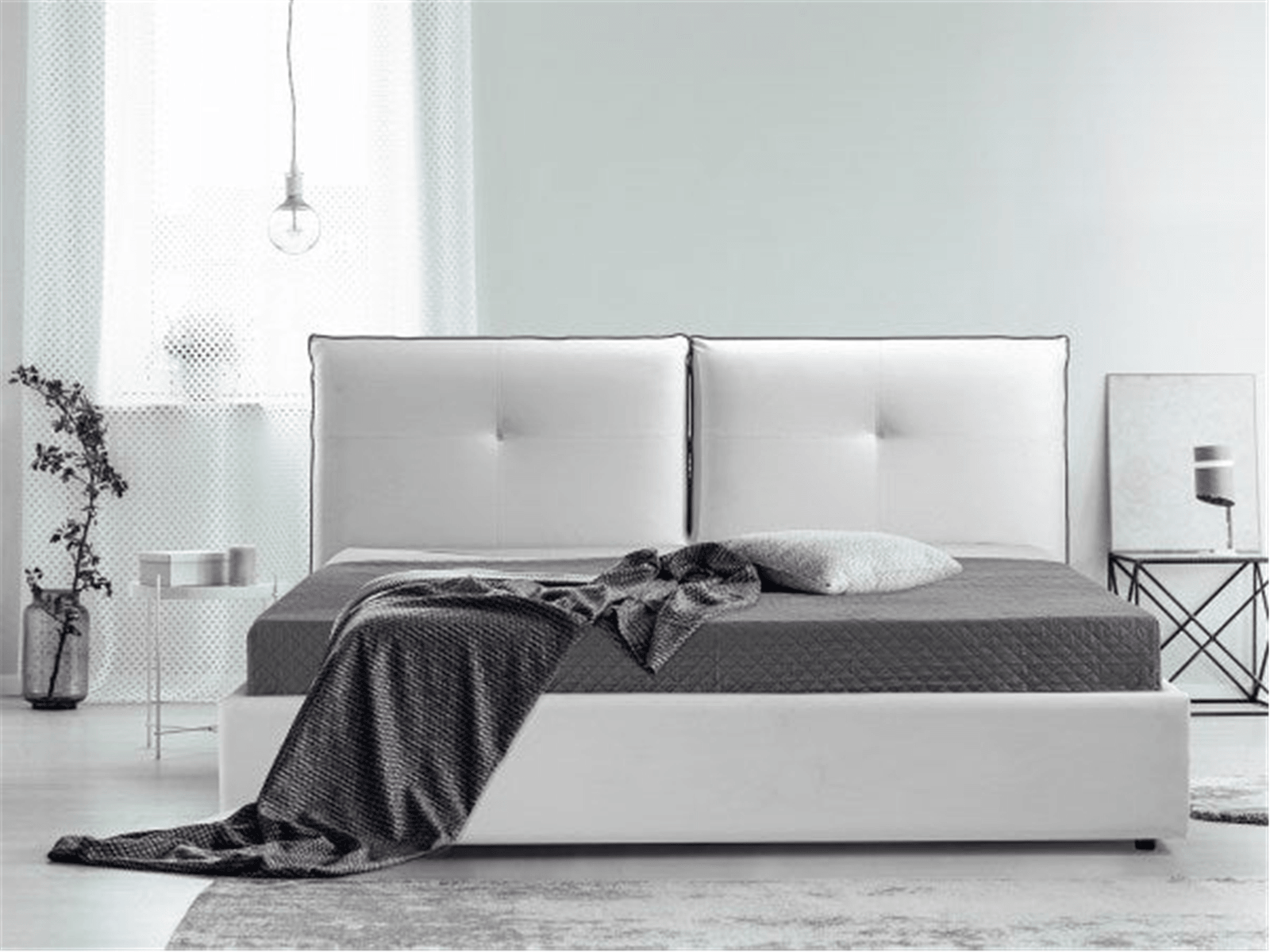 Modern style canapé bed for bedroom-leaf Somier-upholstered wooden  structure-black and white Parisian