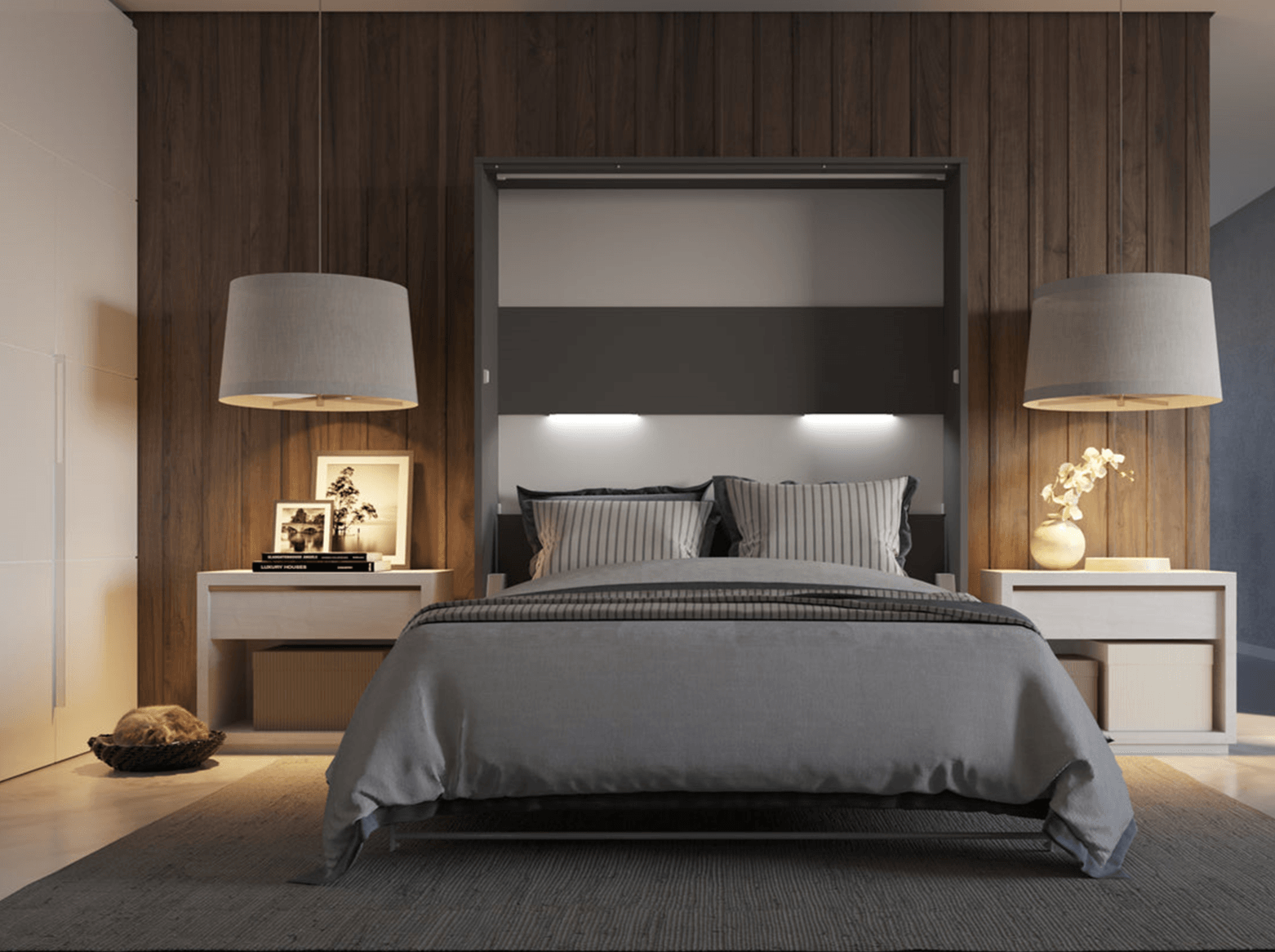 BETH Vertical European Queen Wall bed with LED - Euro Living Furniture