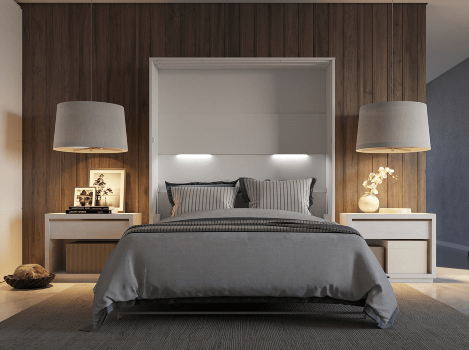 BETH Vertical European Queen Wall bed with LED - Euro Living Furniture