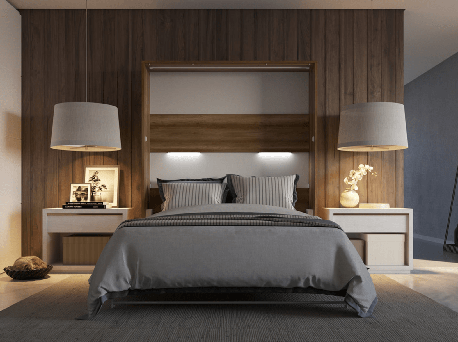 BETH Vertical European Queen Wall bed with LED - Euro Living Furniture