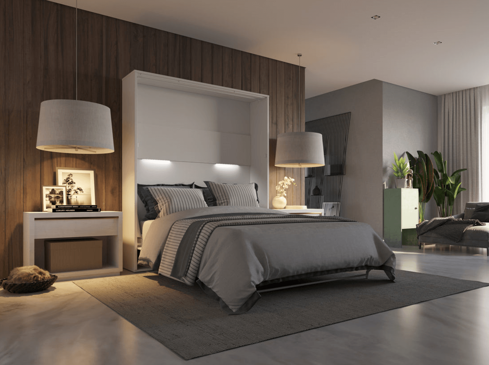 BETH Vertical European Queen Wall bed with LED - Euro Living Furniture