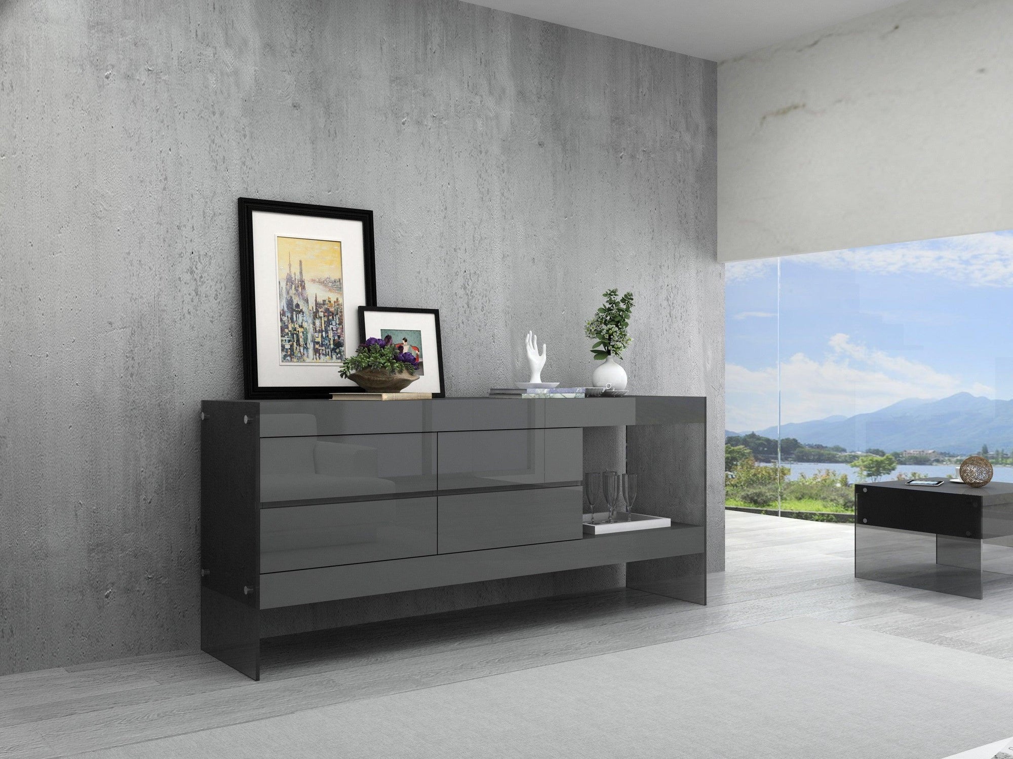 Grey Float Modern Buffet in High Gloss - Euro Living Furniture