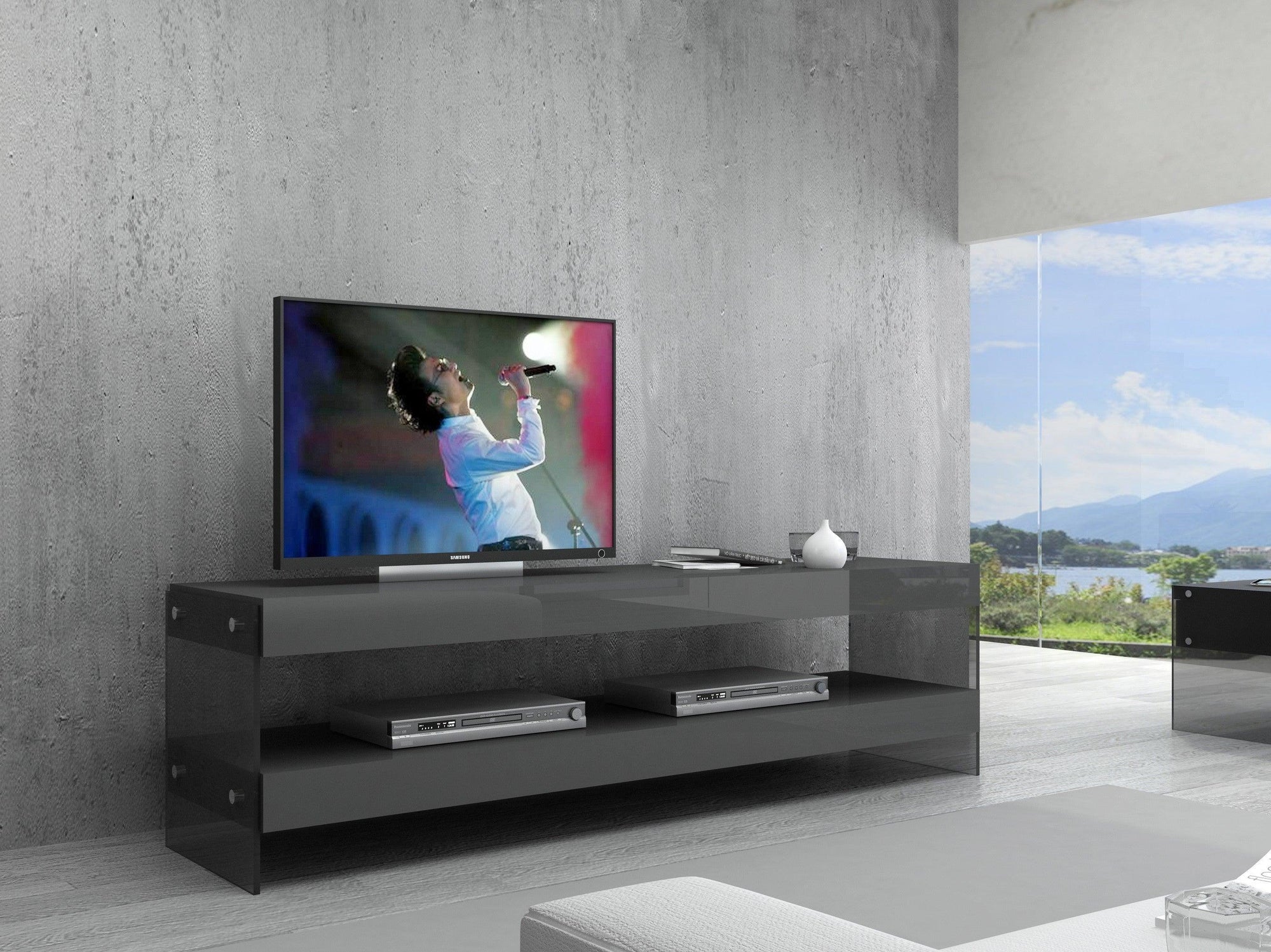 Float Grey Cloud TV Base in High Gloss - Euro Living Furniture