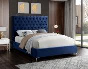 Herman Velvet Blue Bed Qn - Euro Living Furniture