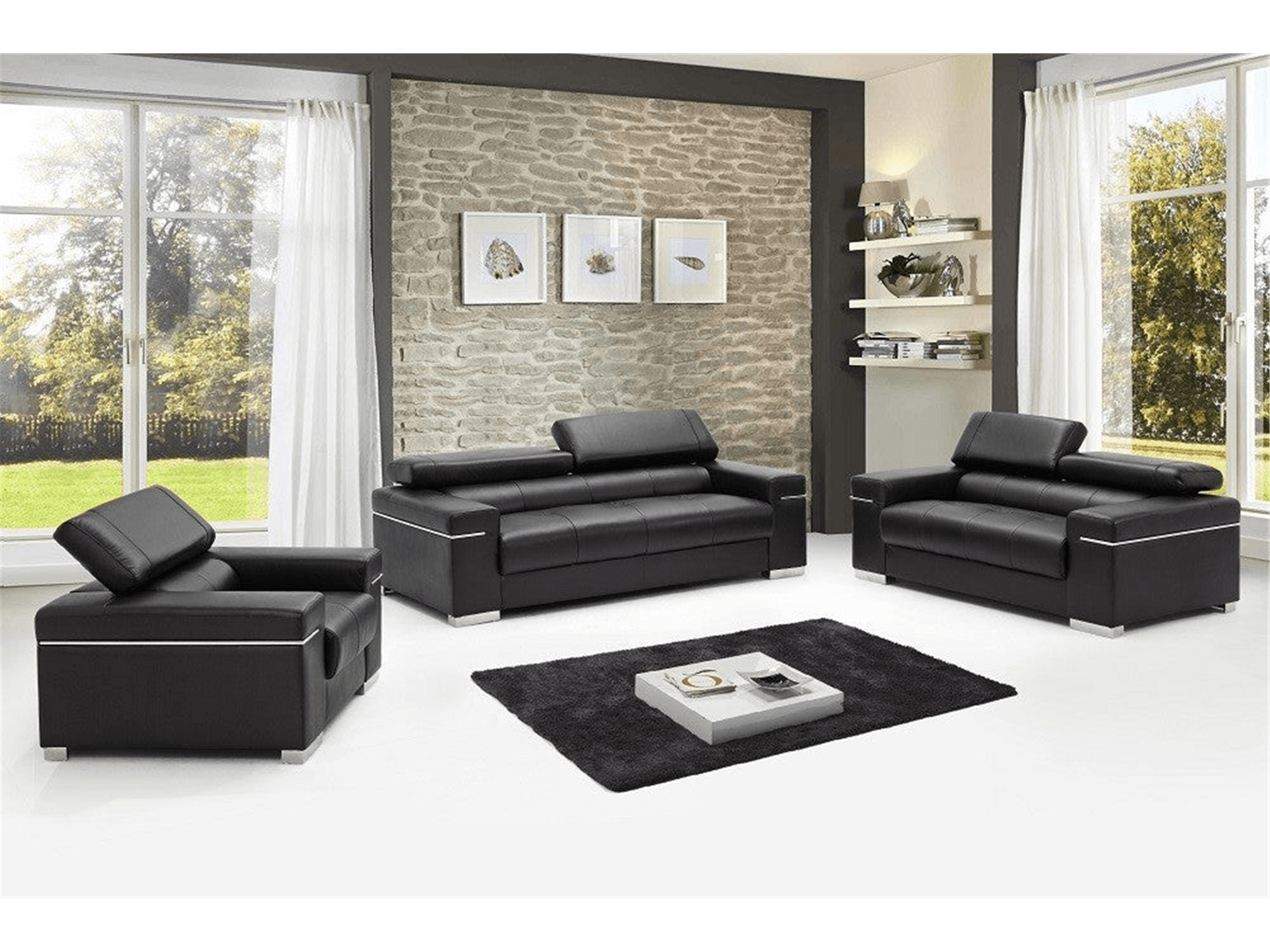 Sofa set leather discount black
