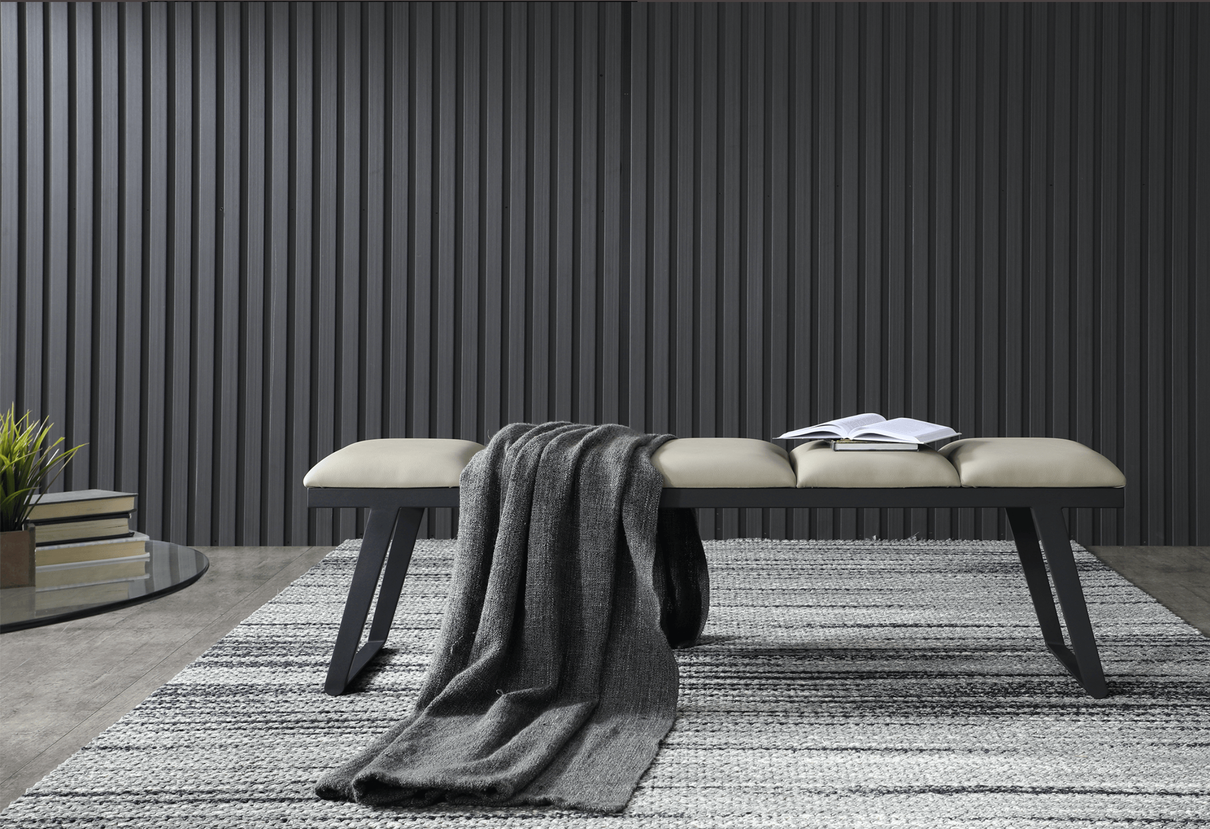 Nathan Bench in Dark Gray - Euro Living Furniture