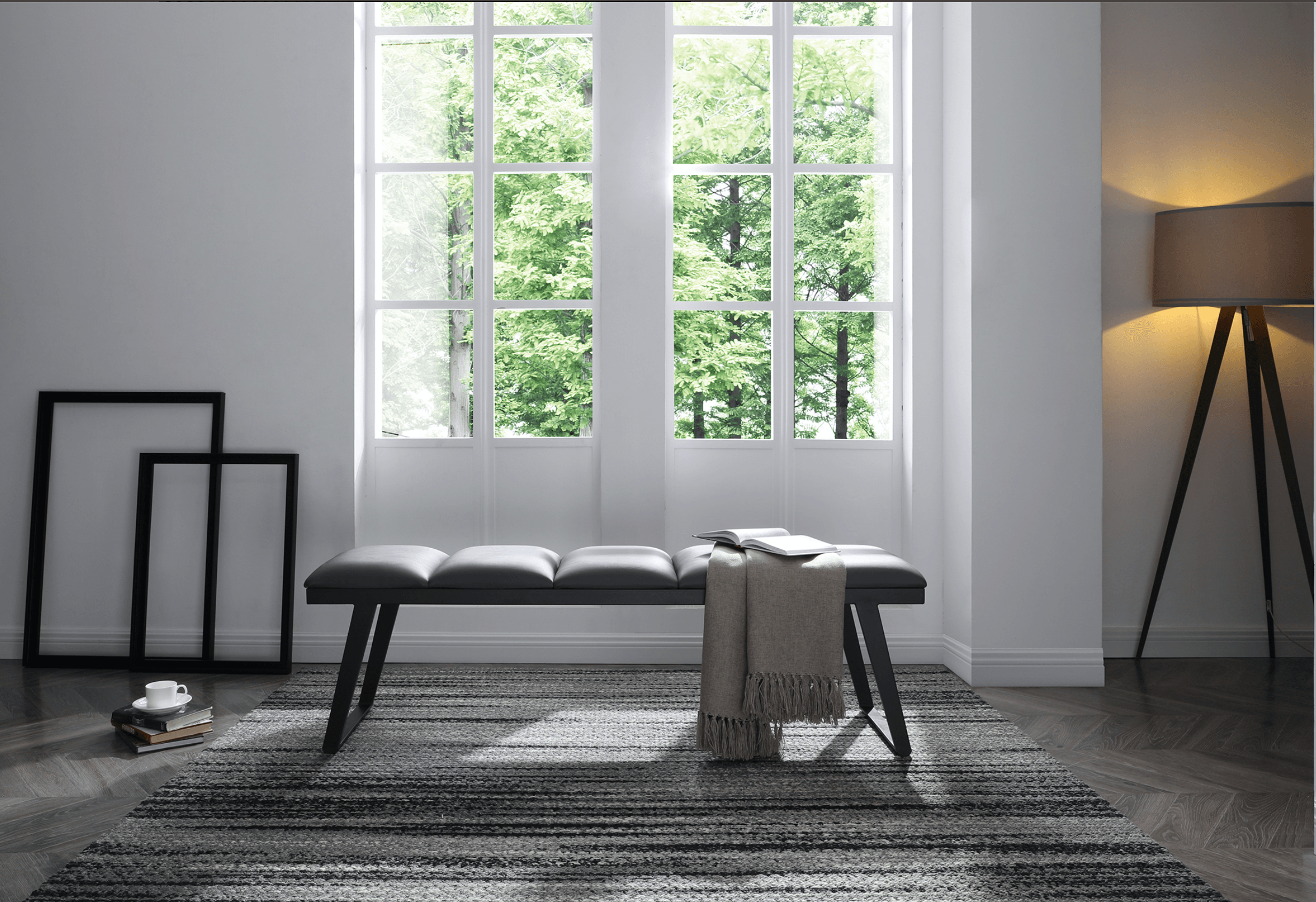 Nathan Bench in Dark Gray - Euro Living Furniture