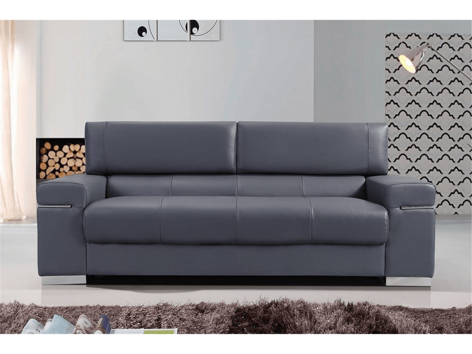 Downtown Leather Sofa in Grey - Euro Living Furniture
