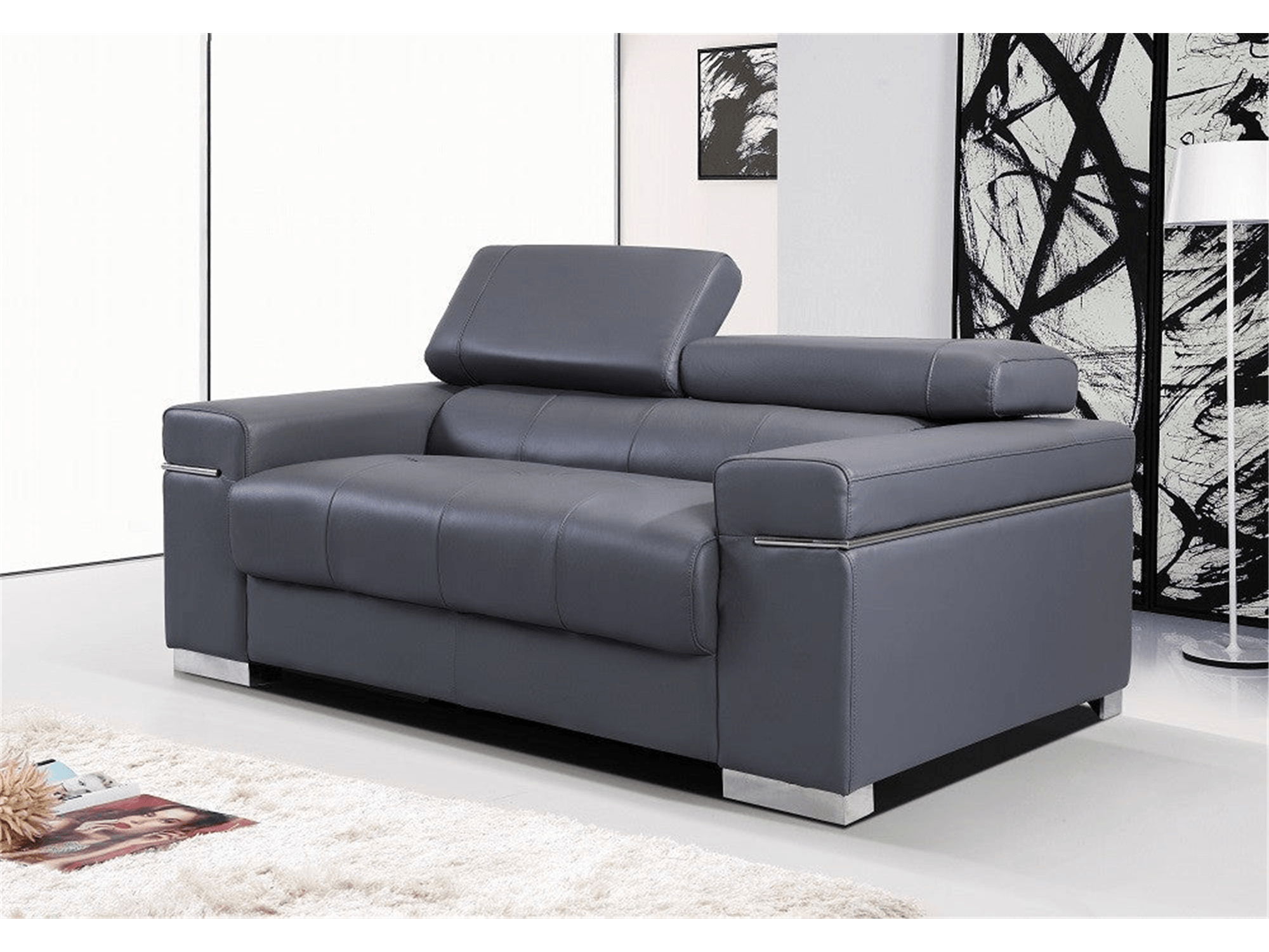 Downtown Leather Sofa in Grey - Euro Living Furniture