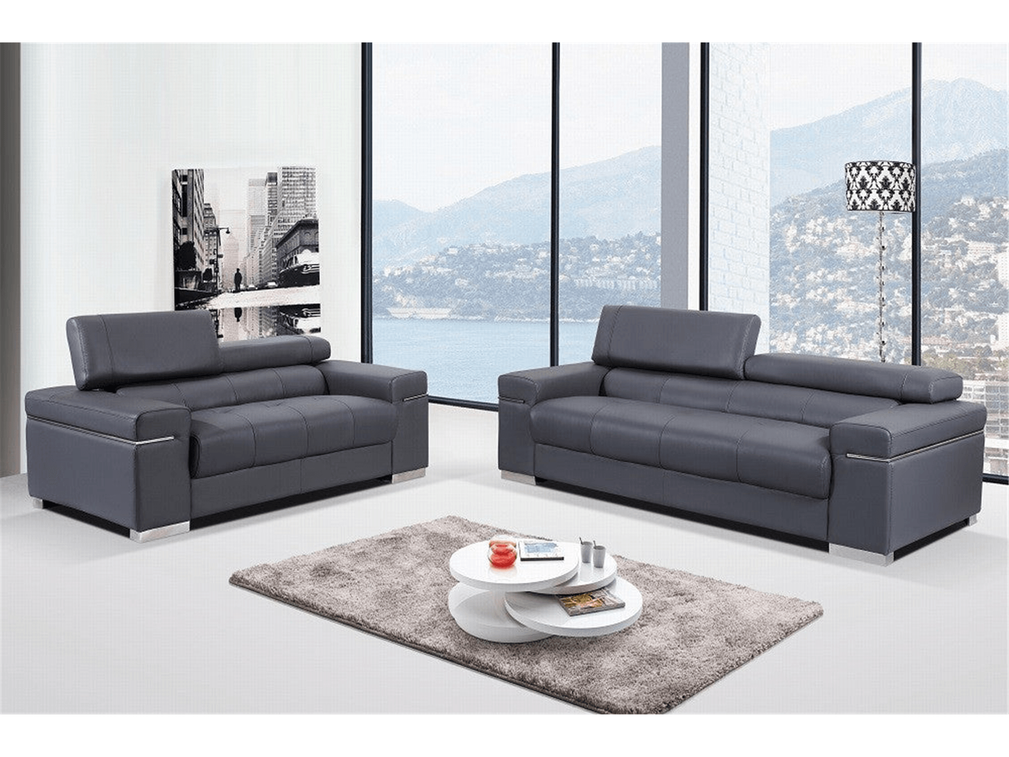 Downtown Leather Sofa in Grey Euro Living Furniture
