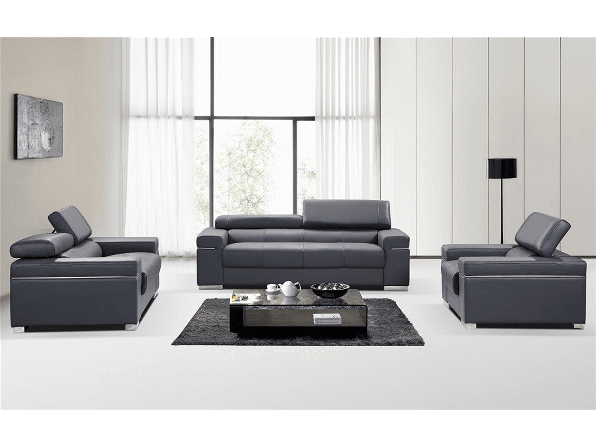Grey leather sofa and chair set 2025