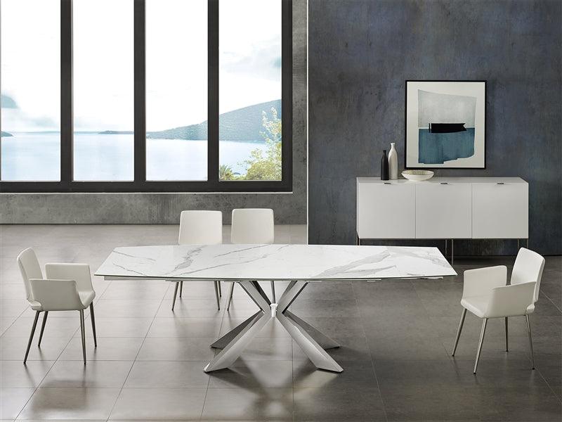 Igor extendable motorized dining table in white marbled porcelain top - Euro Living Furniture