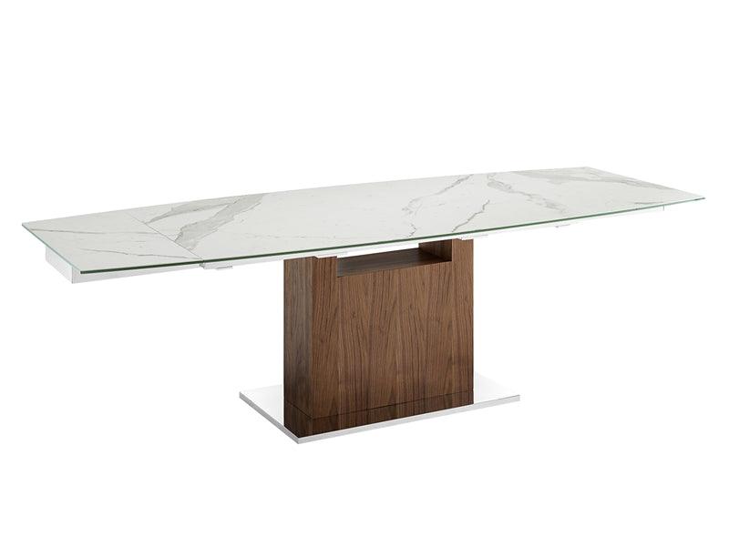Oscar extendable motorized dining table in white marbled porcelain top - Euro Living Furniture