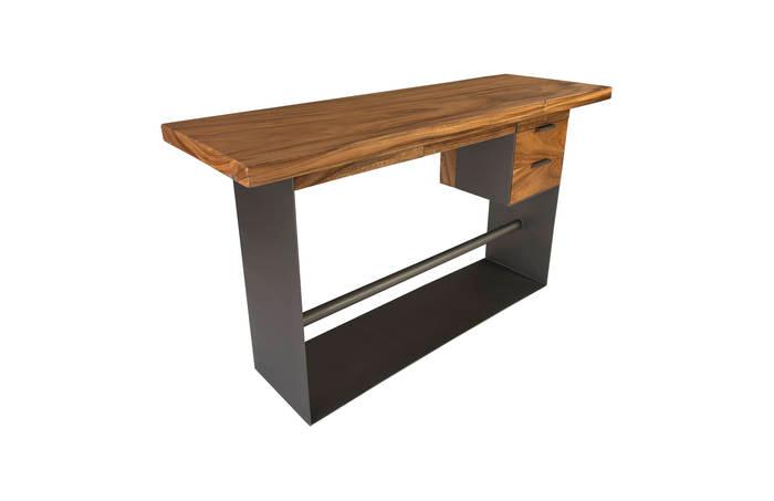 Chamcha Wood Standing Desk, Iron Frame with Drawers, Bar Height - Euro Living Furniture