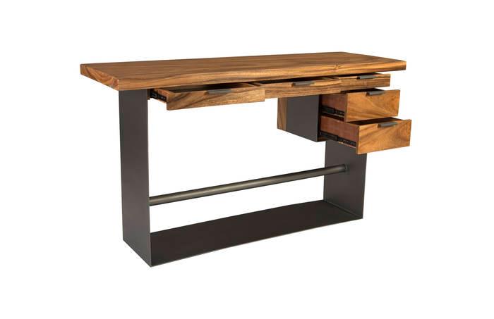 Chamcha Wood Standing Desk, Iron Frame with Drawers, Bar Height - Euro Living Furniture
