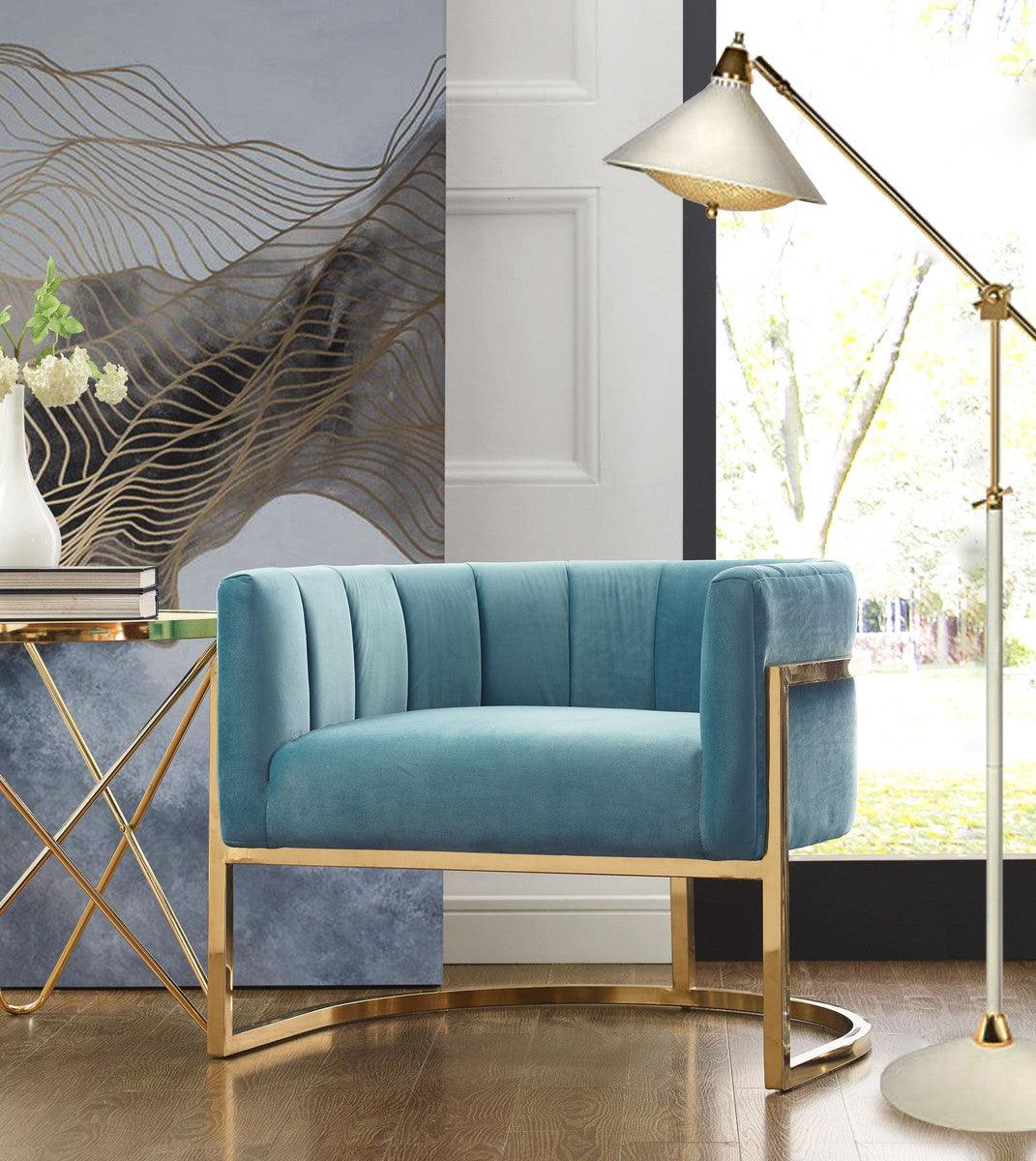 Magna Sea Blue Chair with Gold Base - Euro Living Furniture