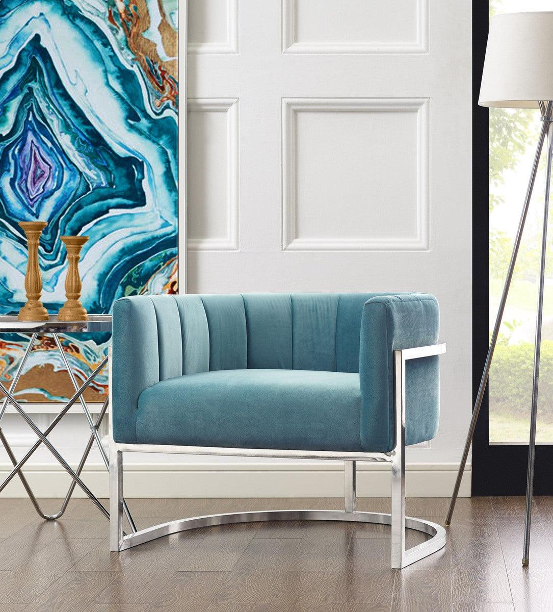 Magna Sea Blue Chair With Silver Base - Euro Living Furniture