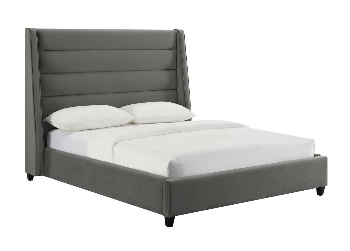 Kaui Grey Velvet Bed - Euro Living Furniture