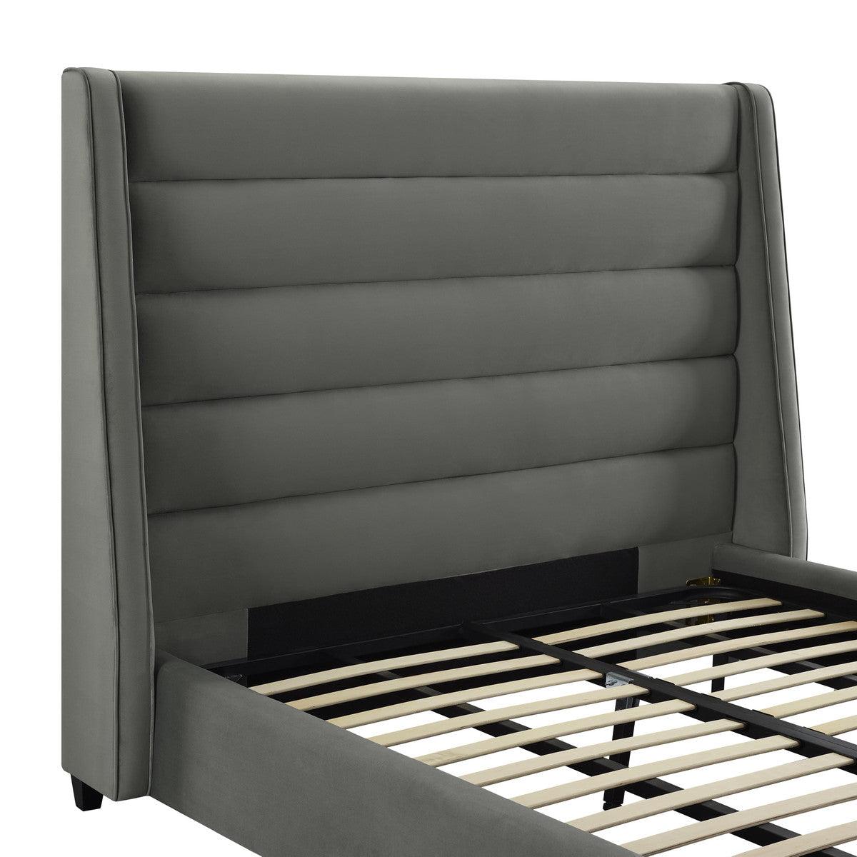 Kaui Grey Velvet Bed - Euro Living Furniture