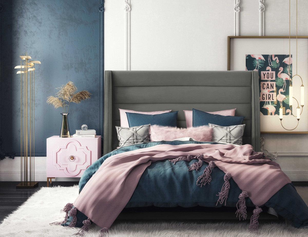 Kaui Grey Velvet Bed - Euro Living Furniture