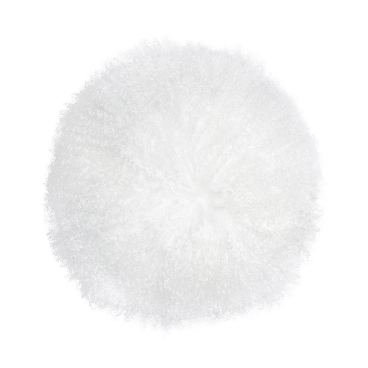 White Sheepskin 16" Round Pillow - Euro Living Furniture