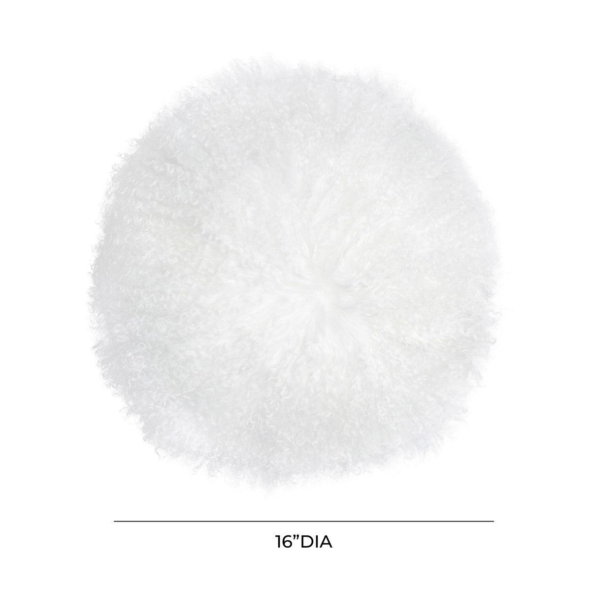 White Sheepskin 16" Round Pillow - Euro Living Furniture