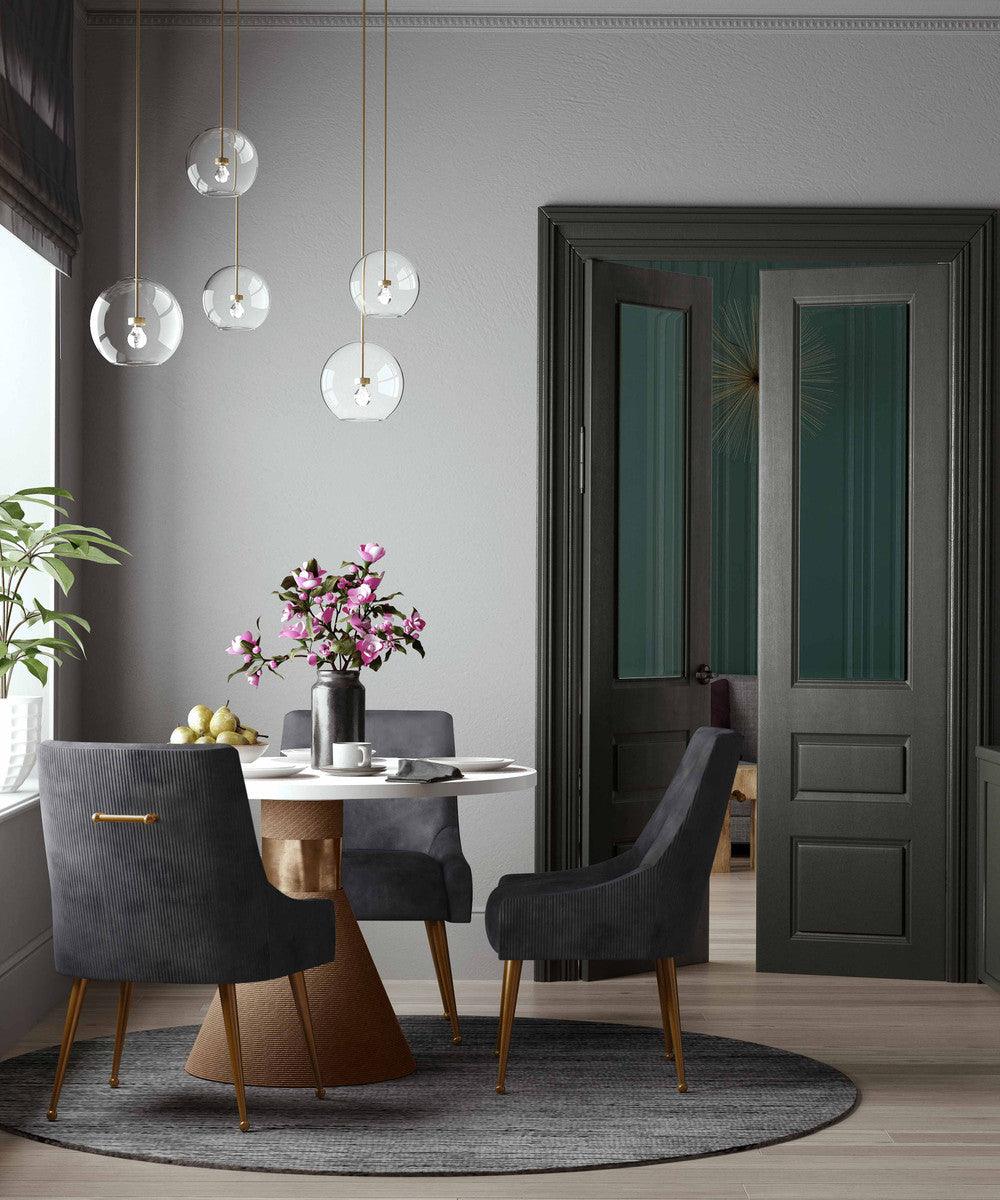 Boston  Pleated Grey Velvet Side Chair - Euro Living Furniture