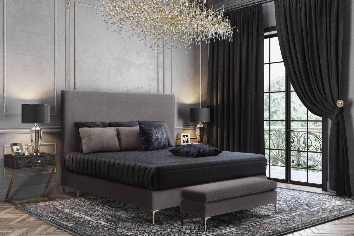 Daphne Grey Velvet Bench - Euro Living Furniture
