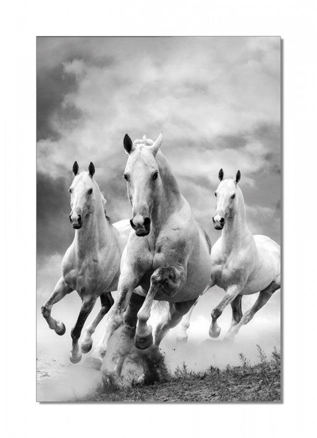 White Horses Tempered Glass Wall Art - Euro Living Furniture
