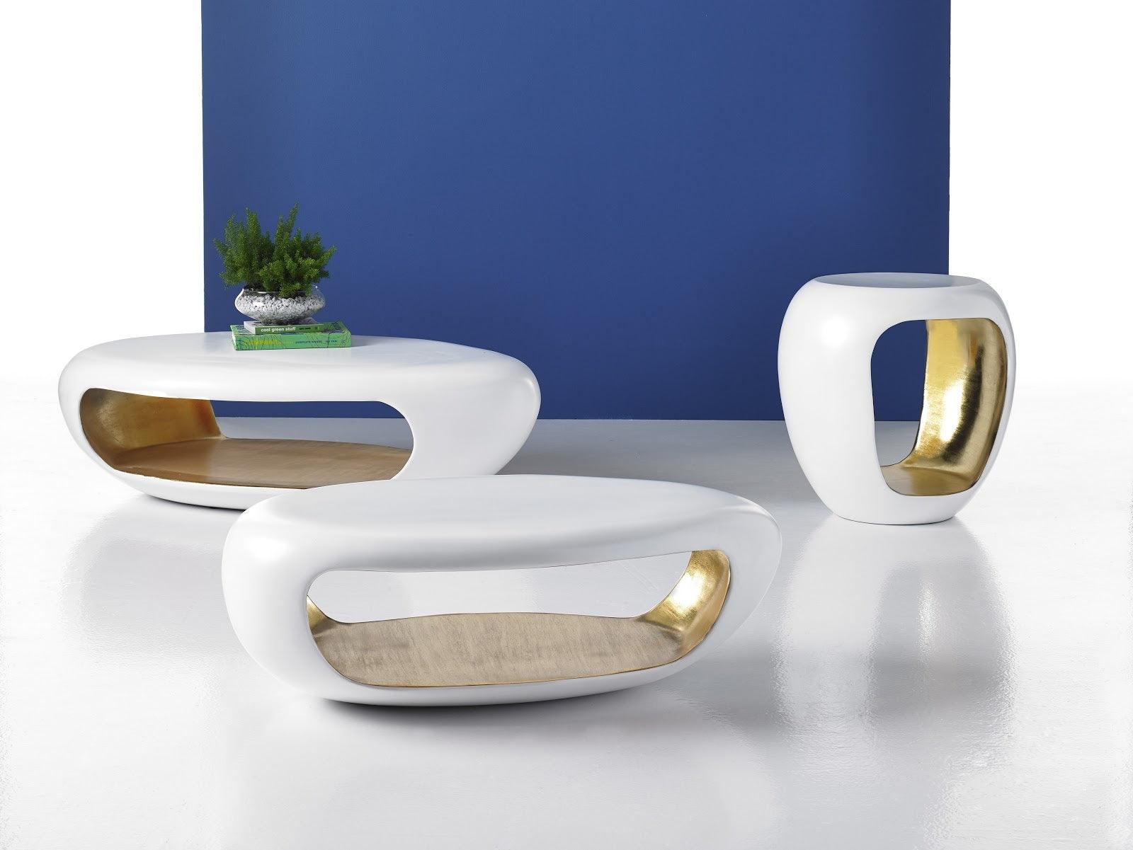 Grotto Side Table Pearl White and Gold Leaf - Euro Living Furniture