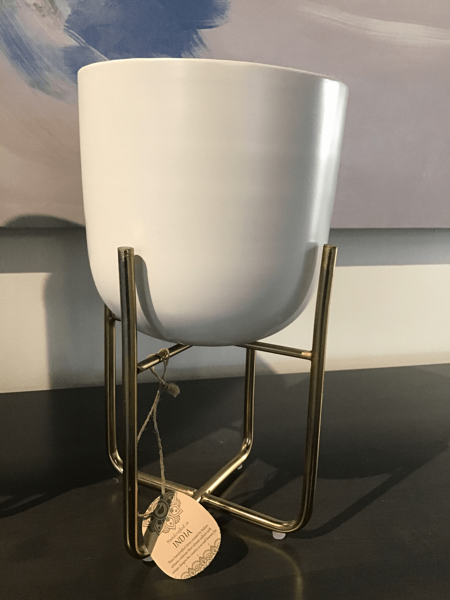 White Vase w/ gold stand (small) - Euro Living Furniture