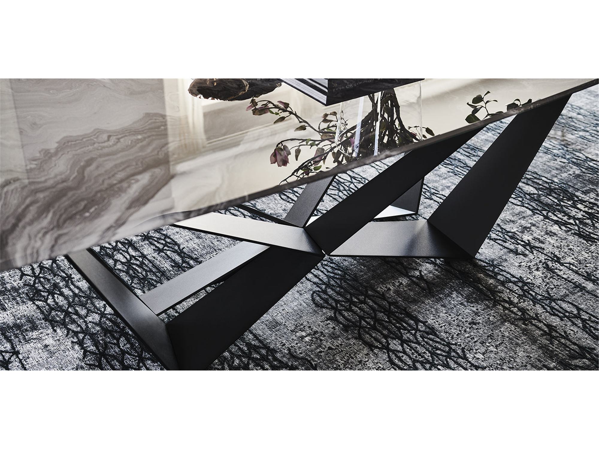 Skorpio Crystalart Dining table - 118"W - Euro Living Furniture