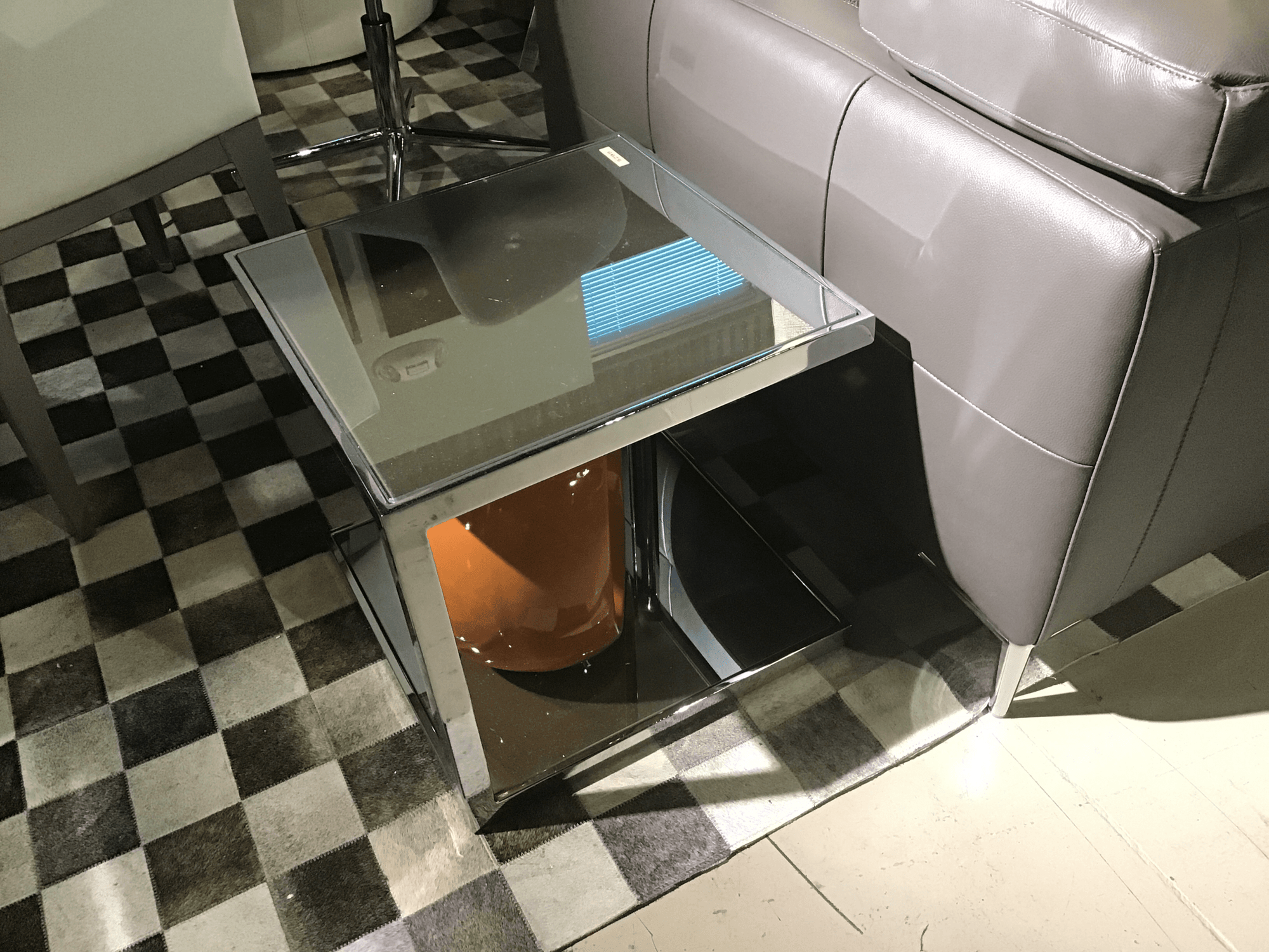 Mirror+chrome square end table - Euro Living Furniture