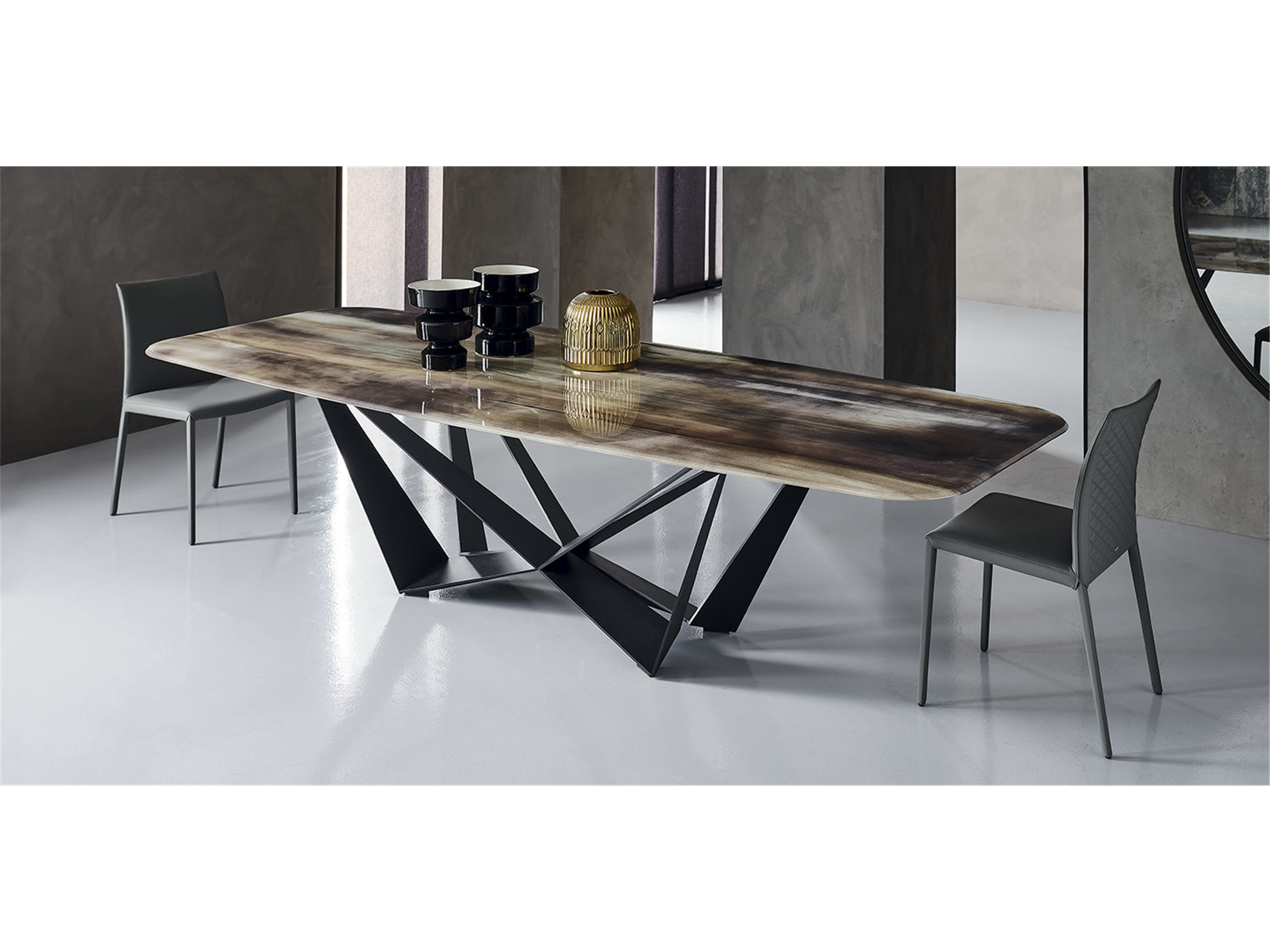 Skorpio Crystalart Dining table - 118"W - Euro Living Furniture