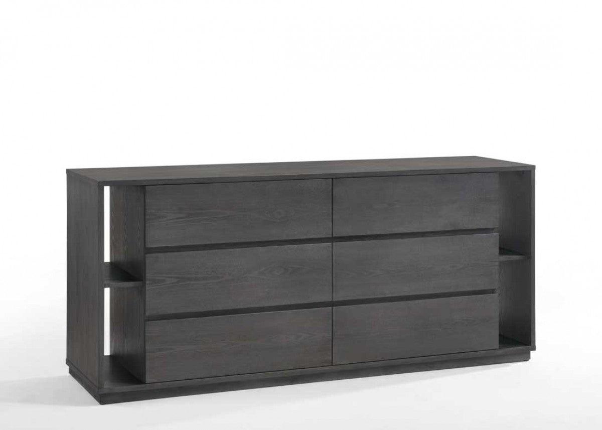 Contemporary 6 Drawer Dresser with Plinth Base and Wood Grain Details,Gray - BM216800 Contemporary 6 Drawer Dresser with Plinth Base and Wood Grain Details,Gray - BM216800