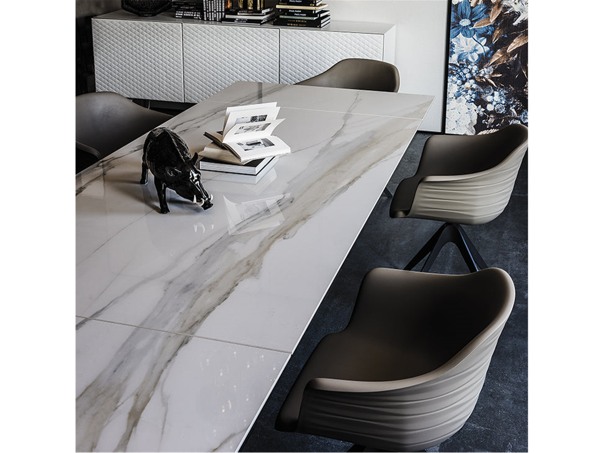 Premier Keramik Drive Dining Table - 78"W - Euro Living Furniture