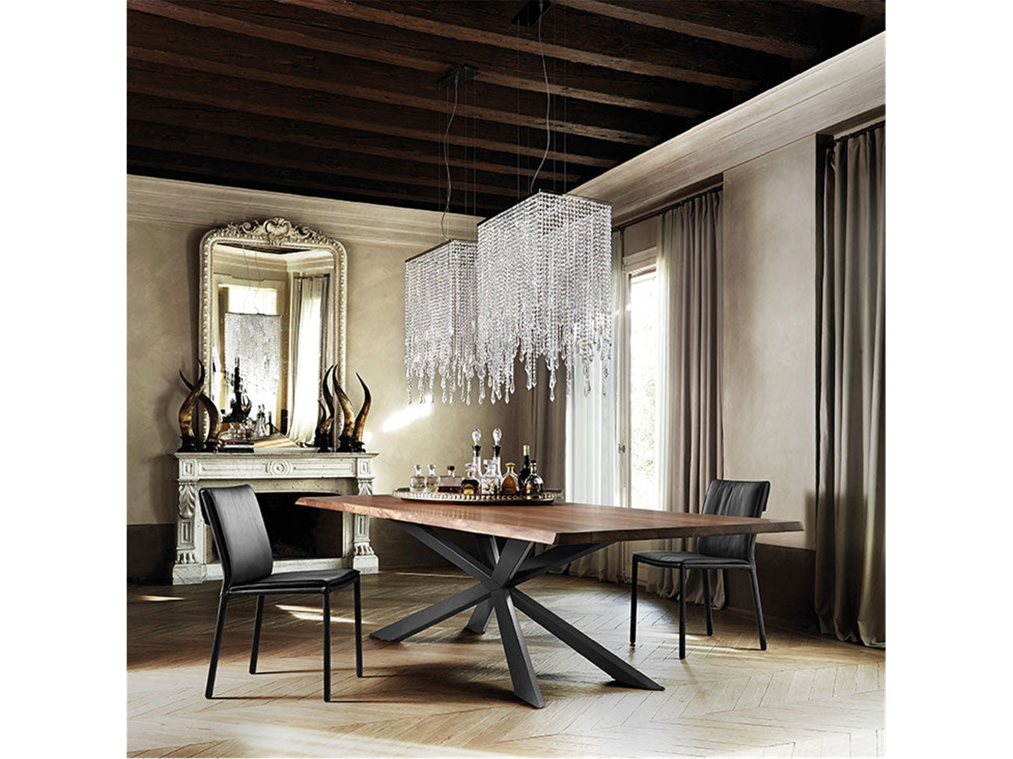 Spyder Wood Dining Table - 118"W - Euro Living Furniture