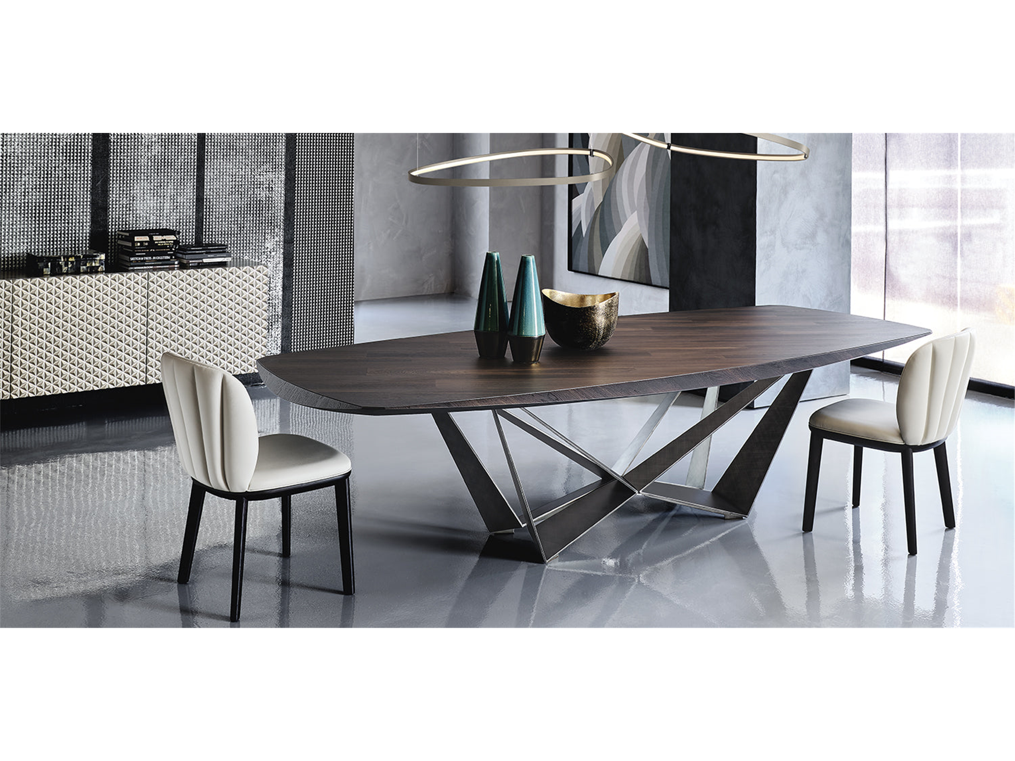 Skorpio Wood Master Dining Table - 118"W - Euro Living Furniture
