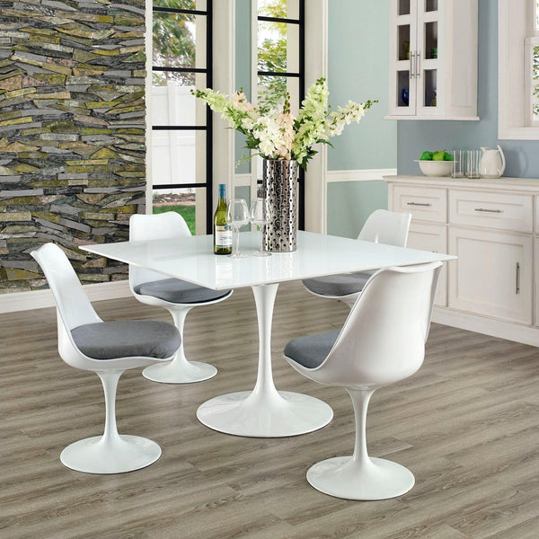 Lola 47 Square Wood Top Dining Table in White