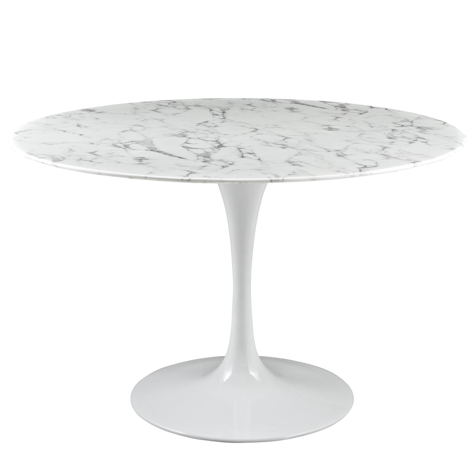 Lola 47" Round Artificial Marble Dining Table in White - Euro Living Furniture