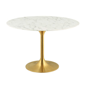 Lola 47" Round Artificial Marble Dining Table in Gold White - Euro Living Furniture