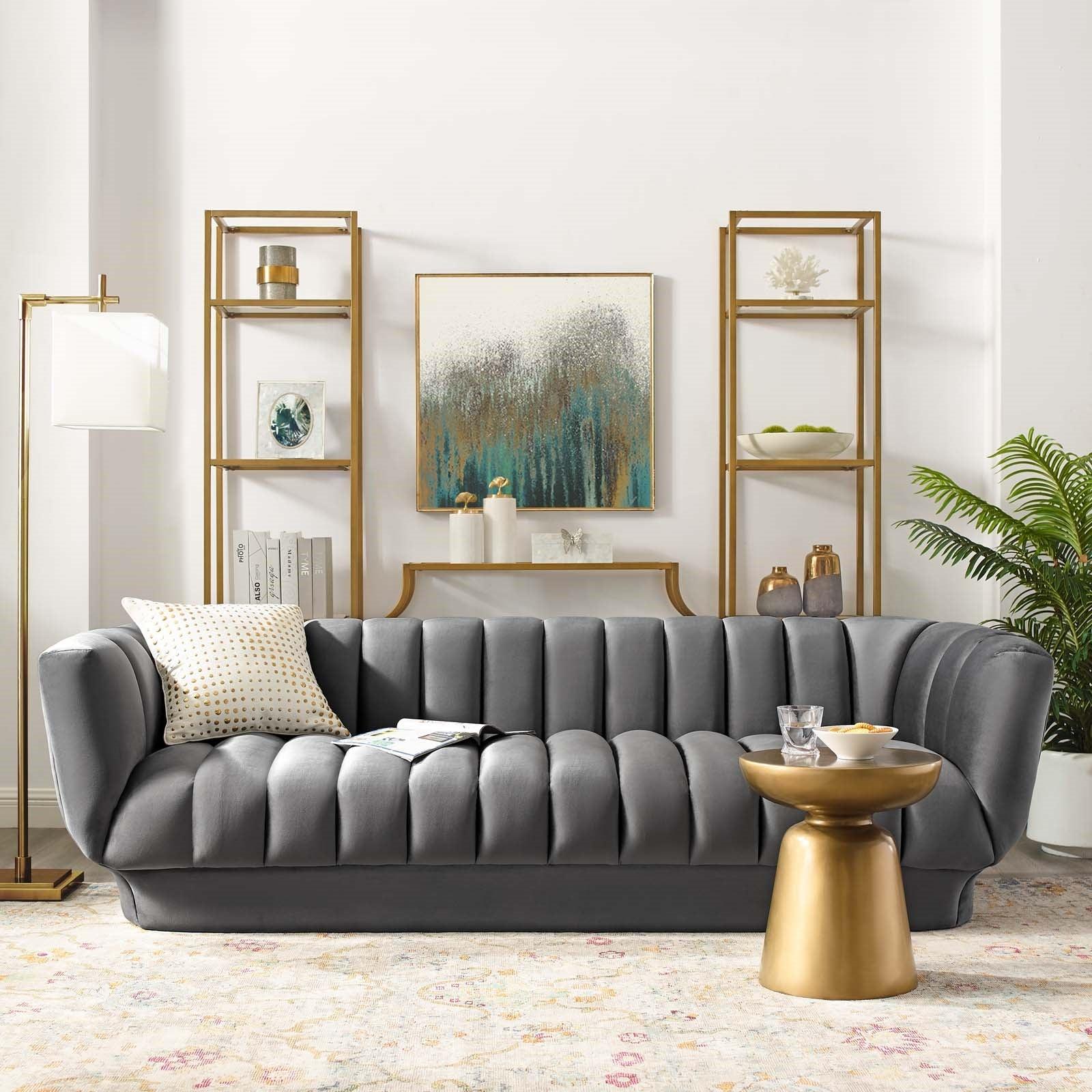 Lyla Tufted Velvet Sofa in Gray - Euro Living Furniture